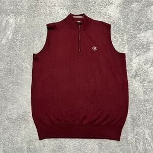 Peter Millar Sweater Vest Mens Medium Merino Wool Maroon Golf Quarter Zip